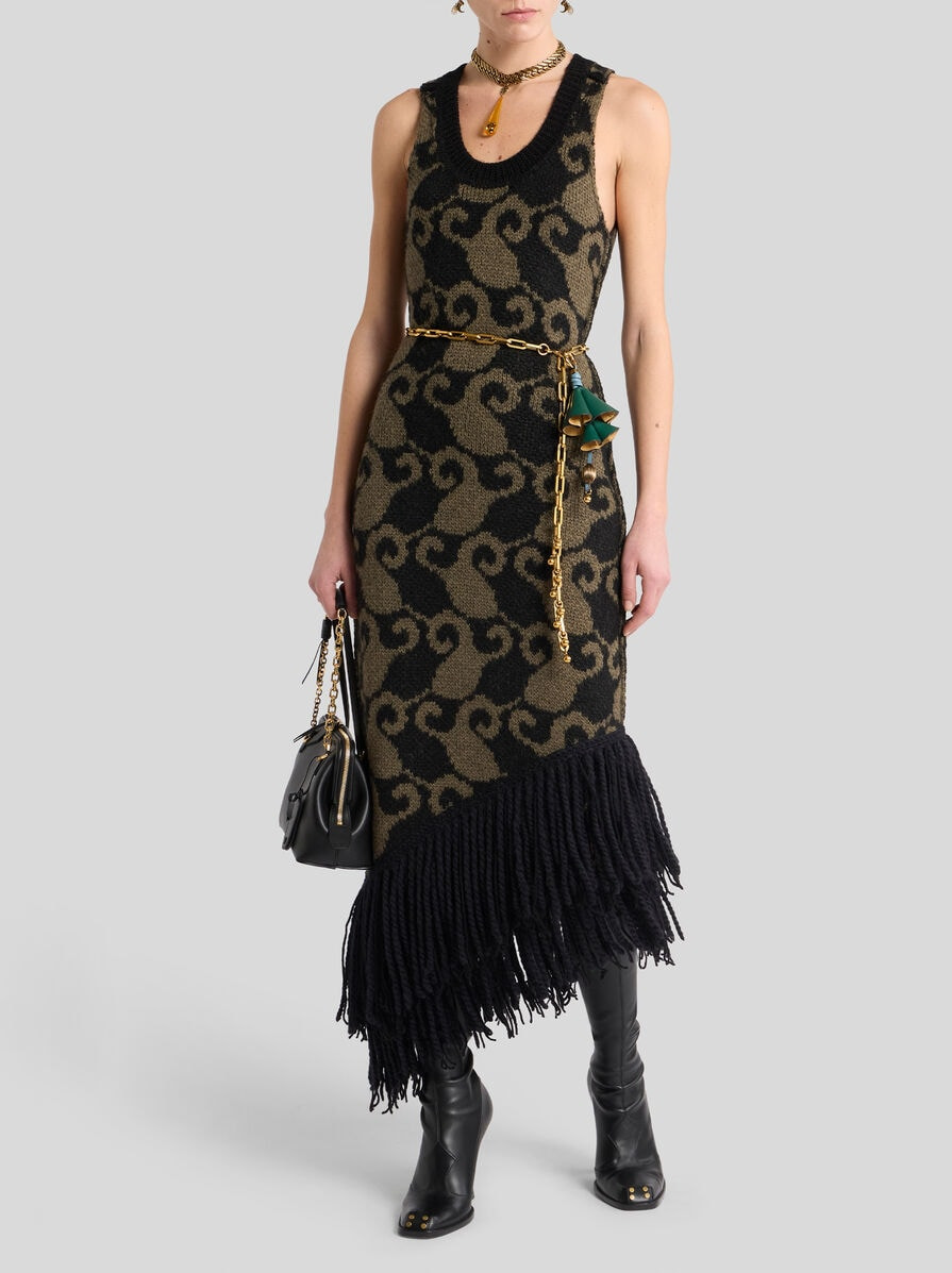 WOOL AND ALPACA JACQUARD MAXI DRESS WITH FRINGING - 3