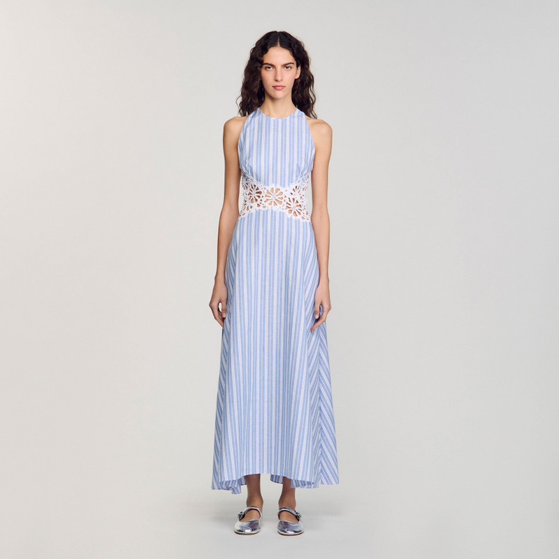 Sandro STRIPED MAXI DRESS WITH LACE outlook