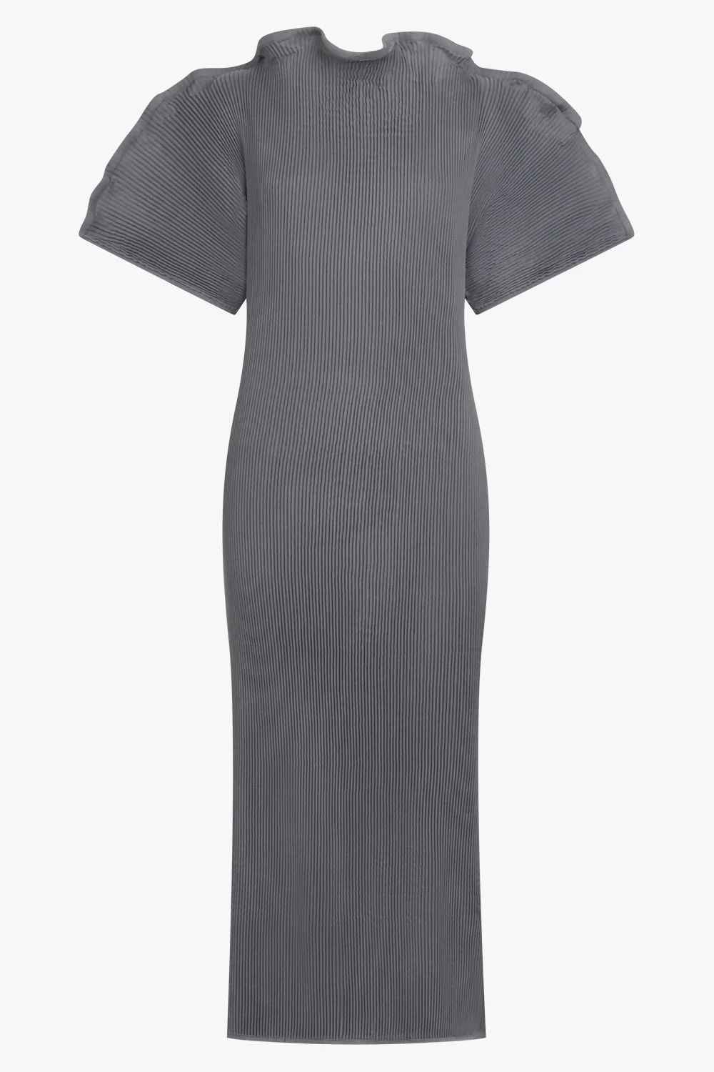 ZIGZAG RIPPLE SLEEVE MIDI DRESS | COLD GREY - 1