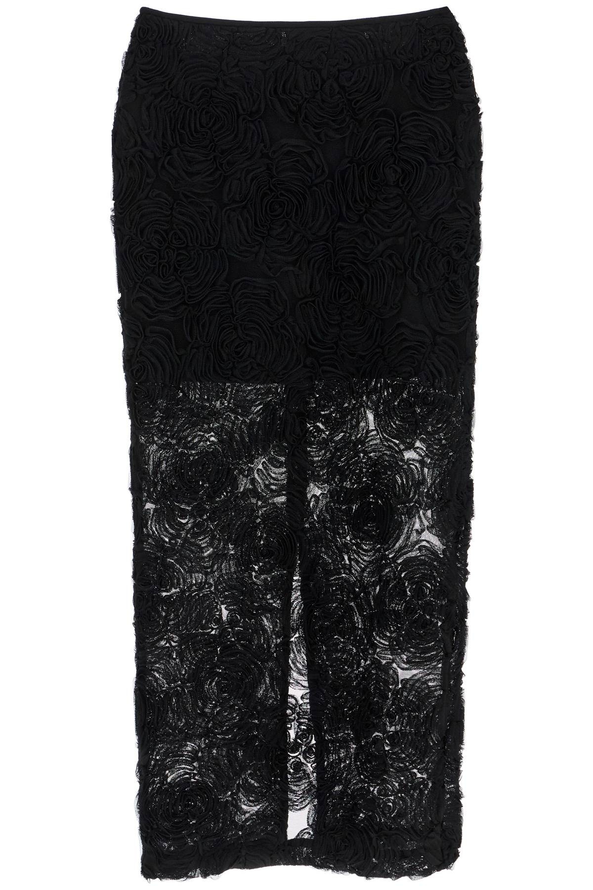 Rotate Black Recycled Polyester Floral Mesh Pencil Skirt Women - 1
