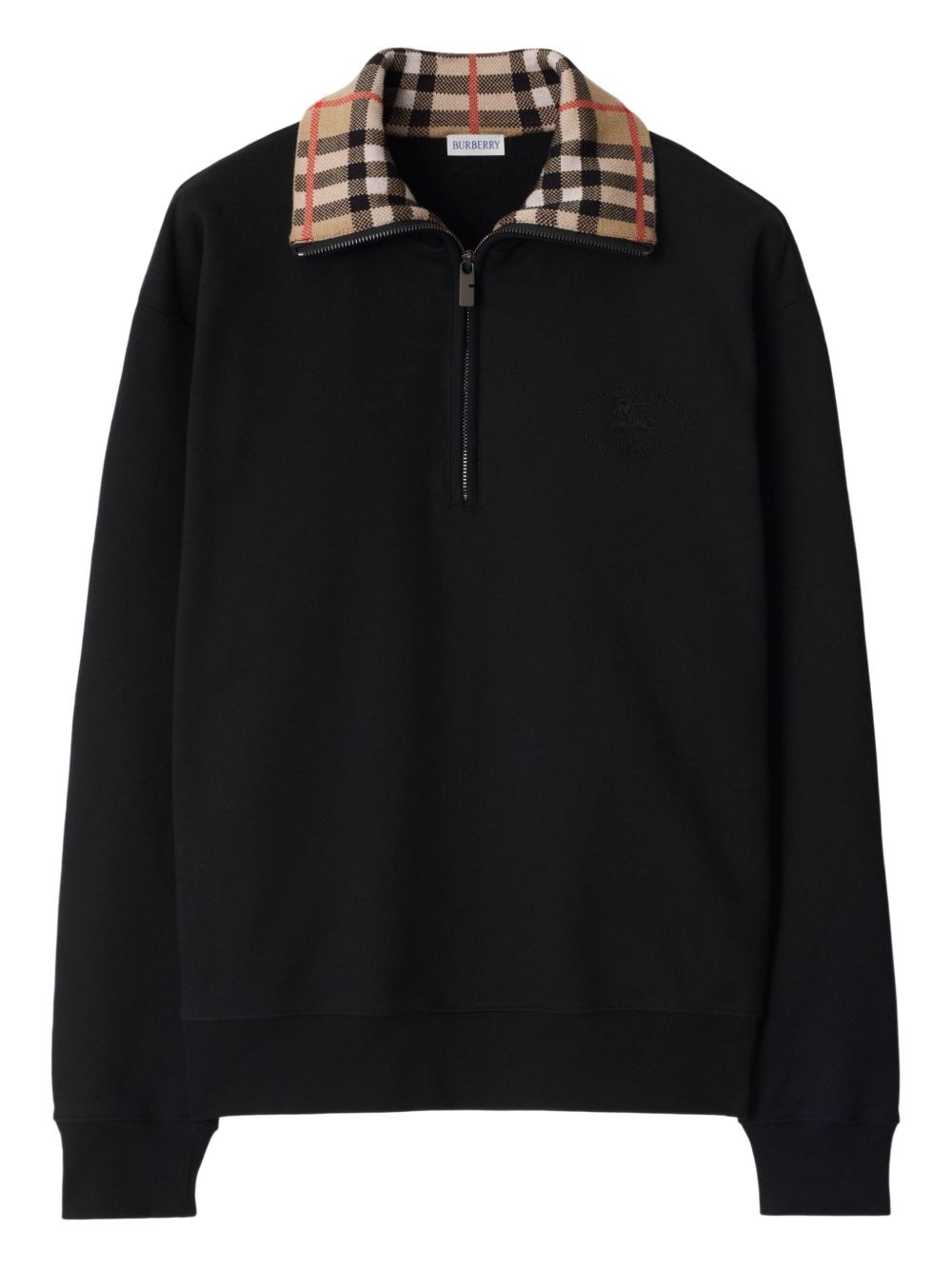 check-collar cotton sweatshirt - 1