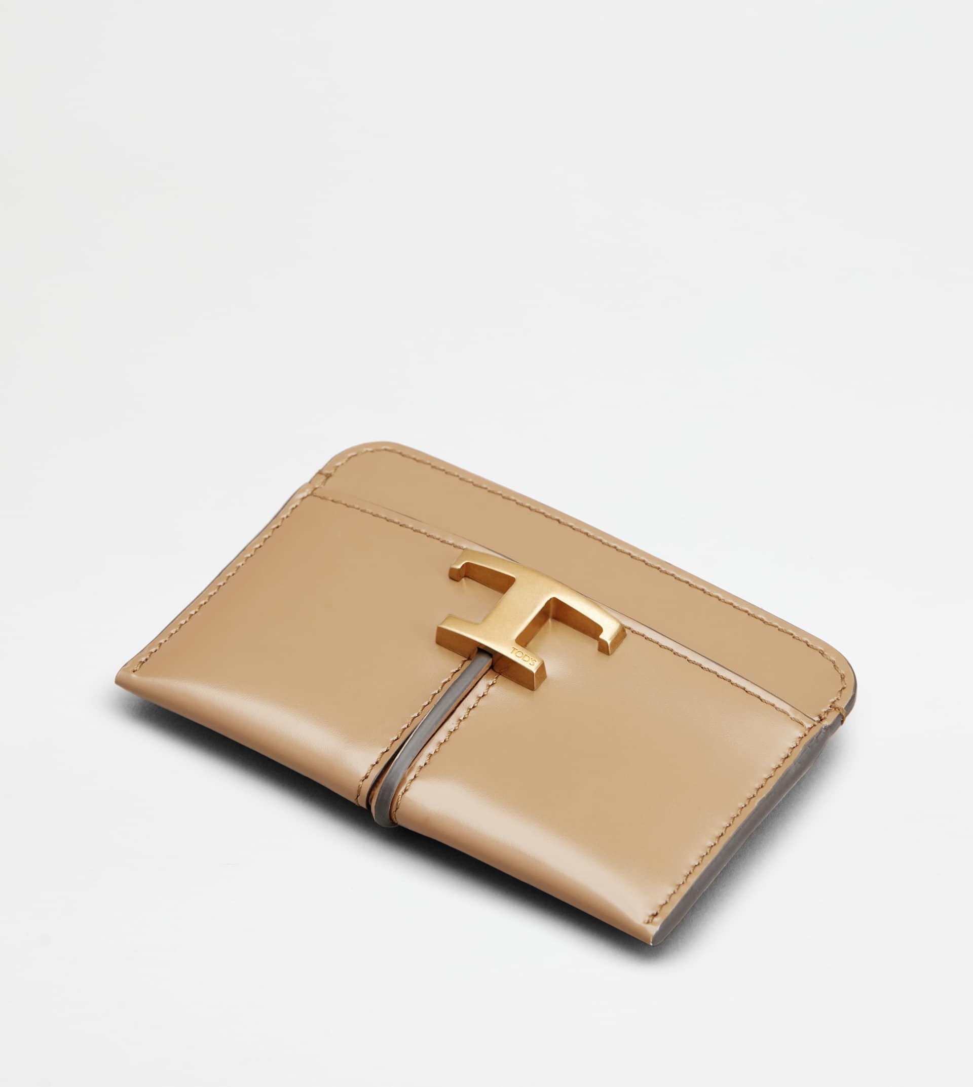 T TIMELESS CREDIT CARD HOLDER IN LEATHER - BEIGE - 3