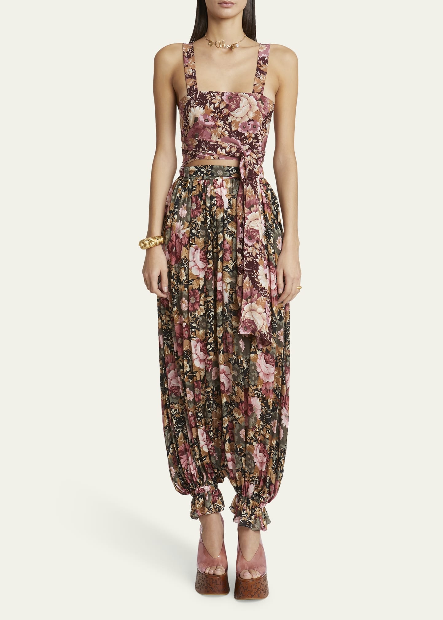 Floral Pleated Silk Pants - 2