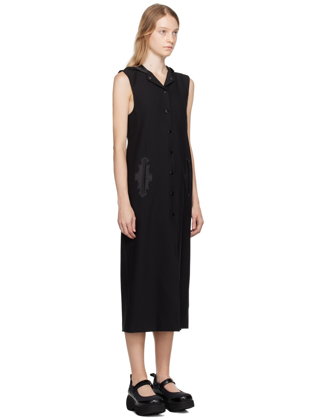 Black Zip Hood Midi Dress - 2