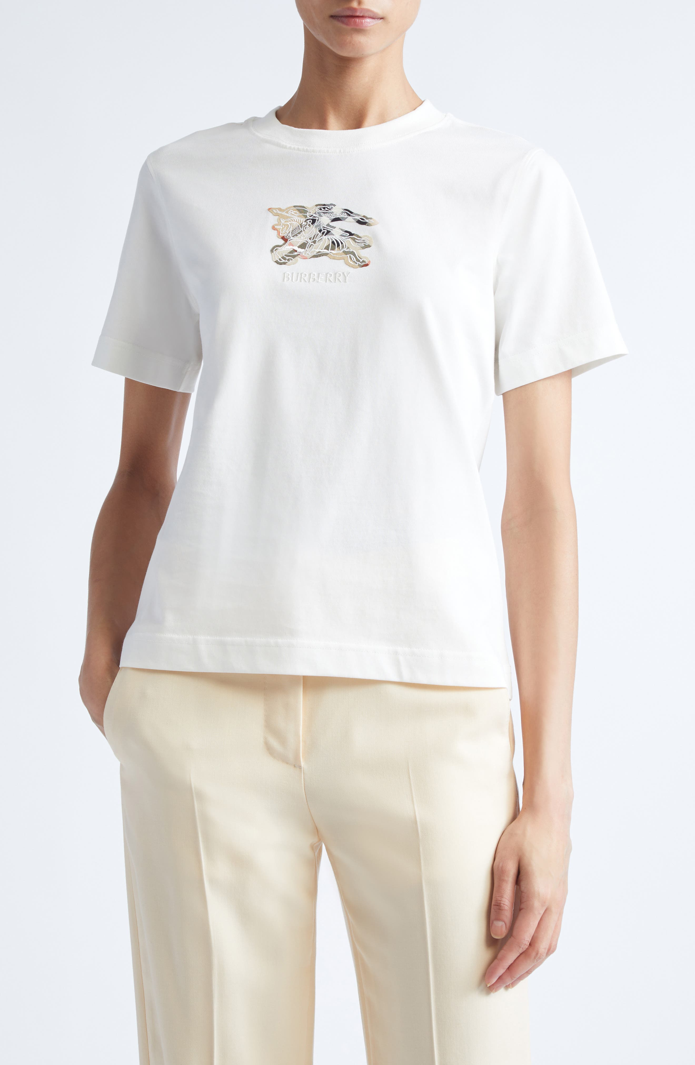 burberry Frankie Embroidered EKD Cotton T-Shirt in Chalk at Nordstrom - 1