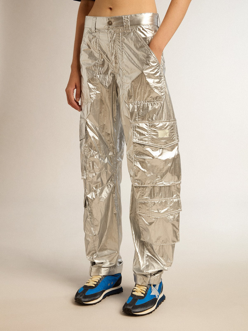 Golden Goose Women’s cargo pants in silver technical fabric outlook