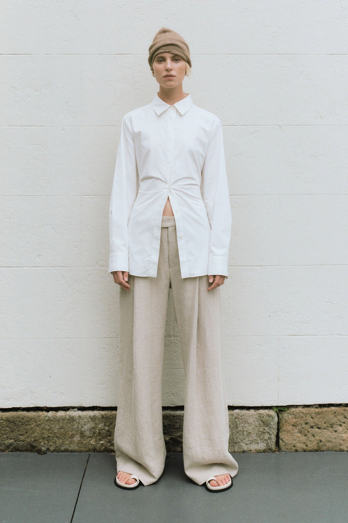 Linen Overlap Waist Trousers - Natural - 7