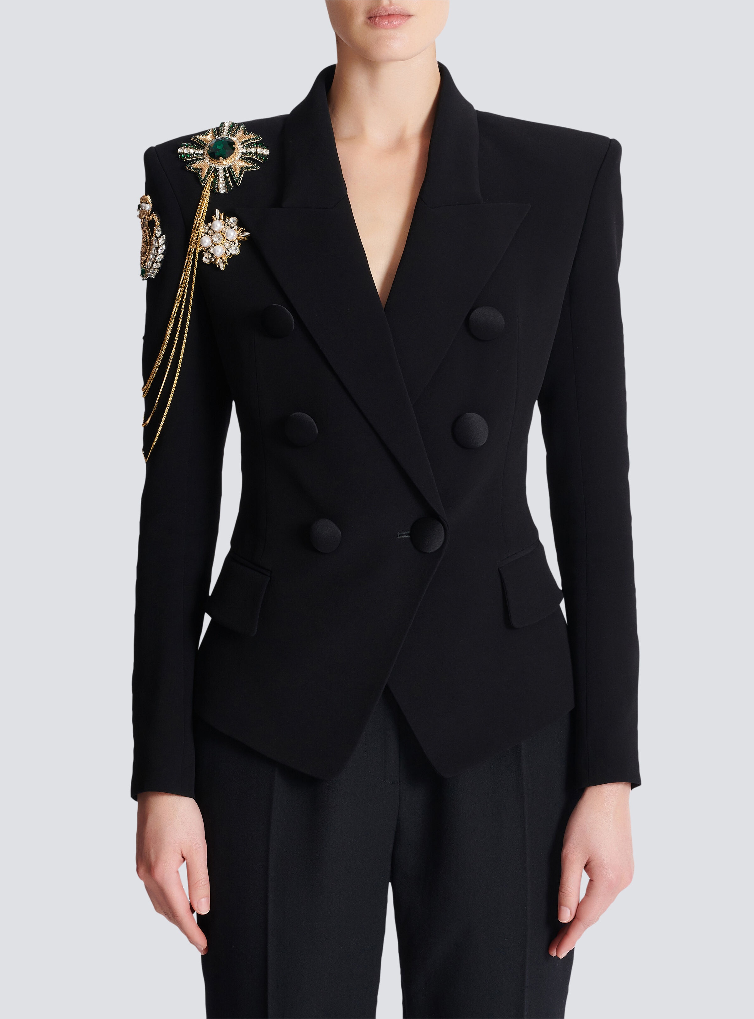 Crepe 6-button jacket with embroidered patches - 5