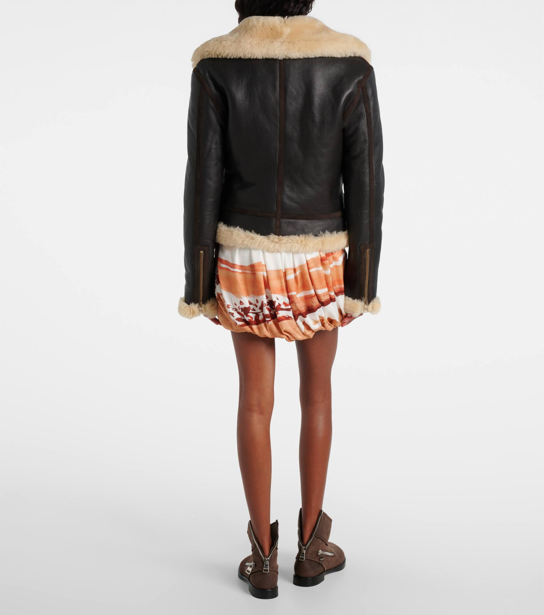 Shearling-trimmed leather jacket - 3