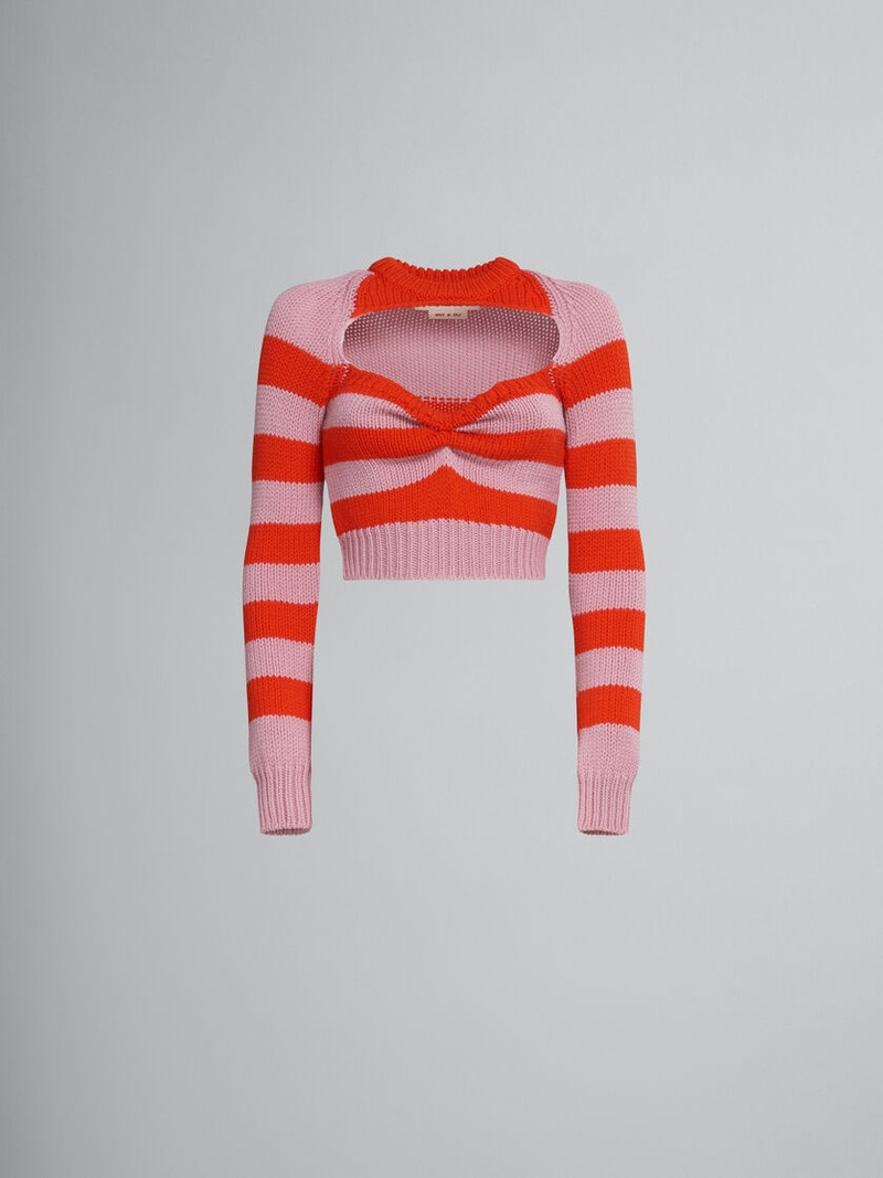 CROPPED WOOL SWEATER WITH PINK AND RED STRIPES - 1