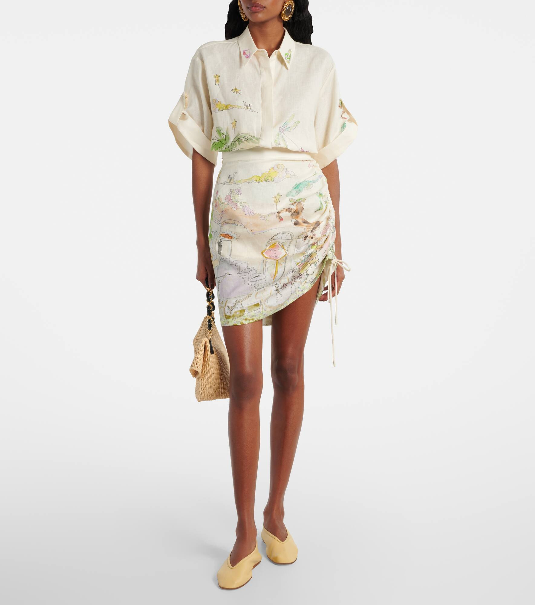 Anouk printed gathered linen miniskirt - 2