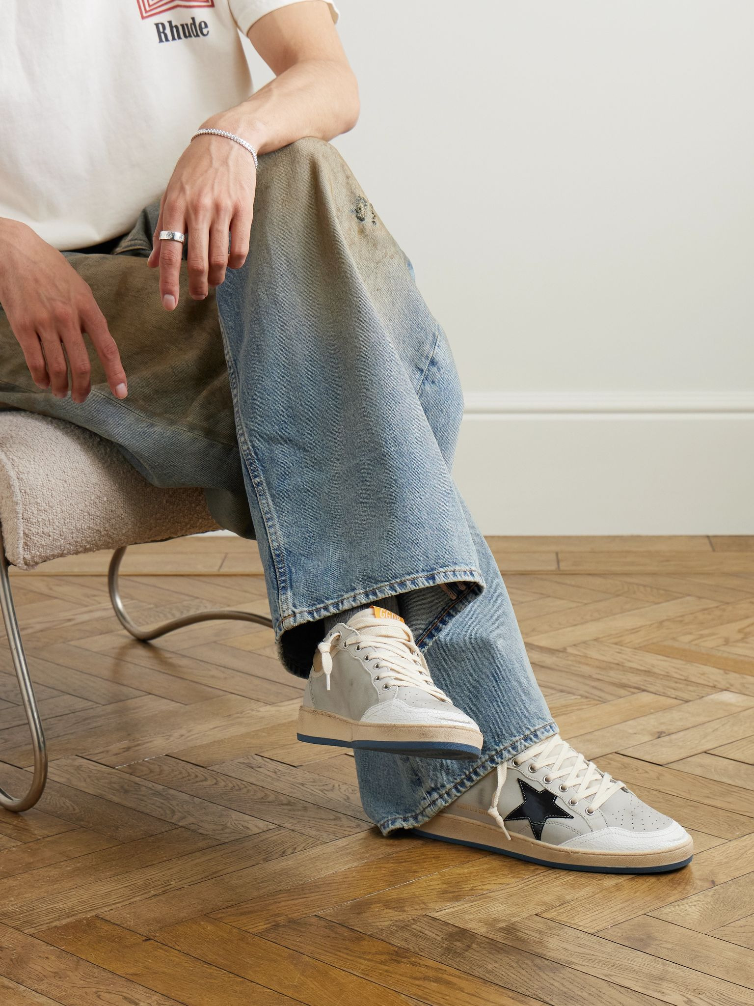 Ball Star Distressed Leather Sneakers Gray - 2