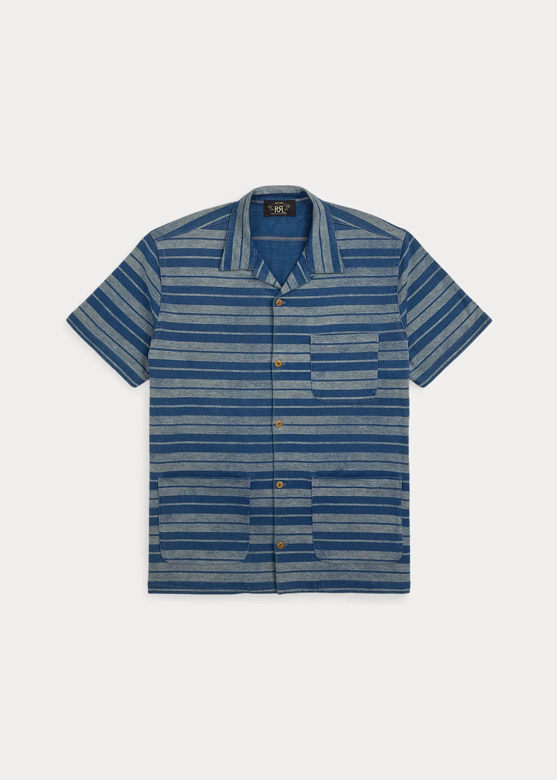 Indigo Striped Jersey Camp Shirt - 1
