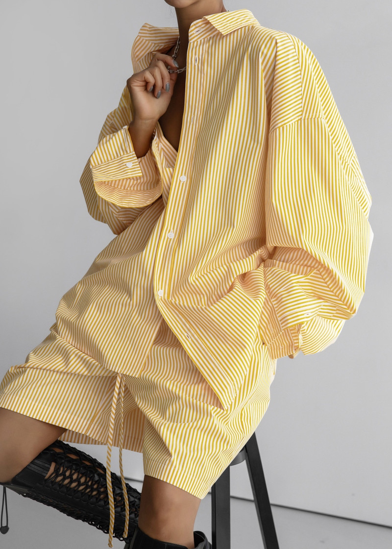 Rimini Oversized Poplin Shirt - Yellow/White Stripe 9