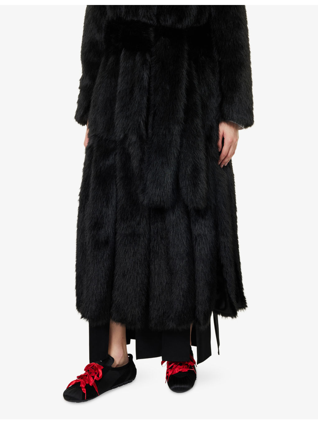 Belted Multi-Split Faux-Fur Coat - 5