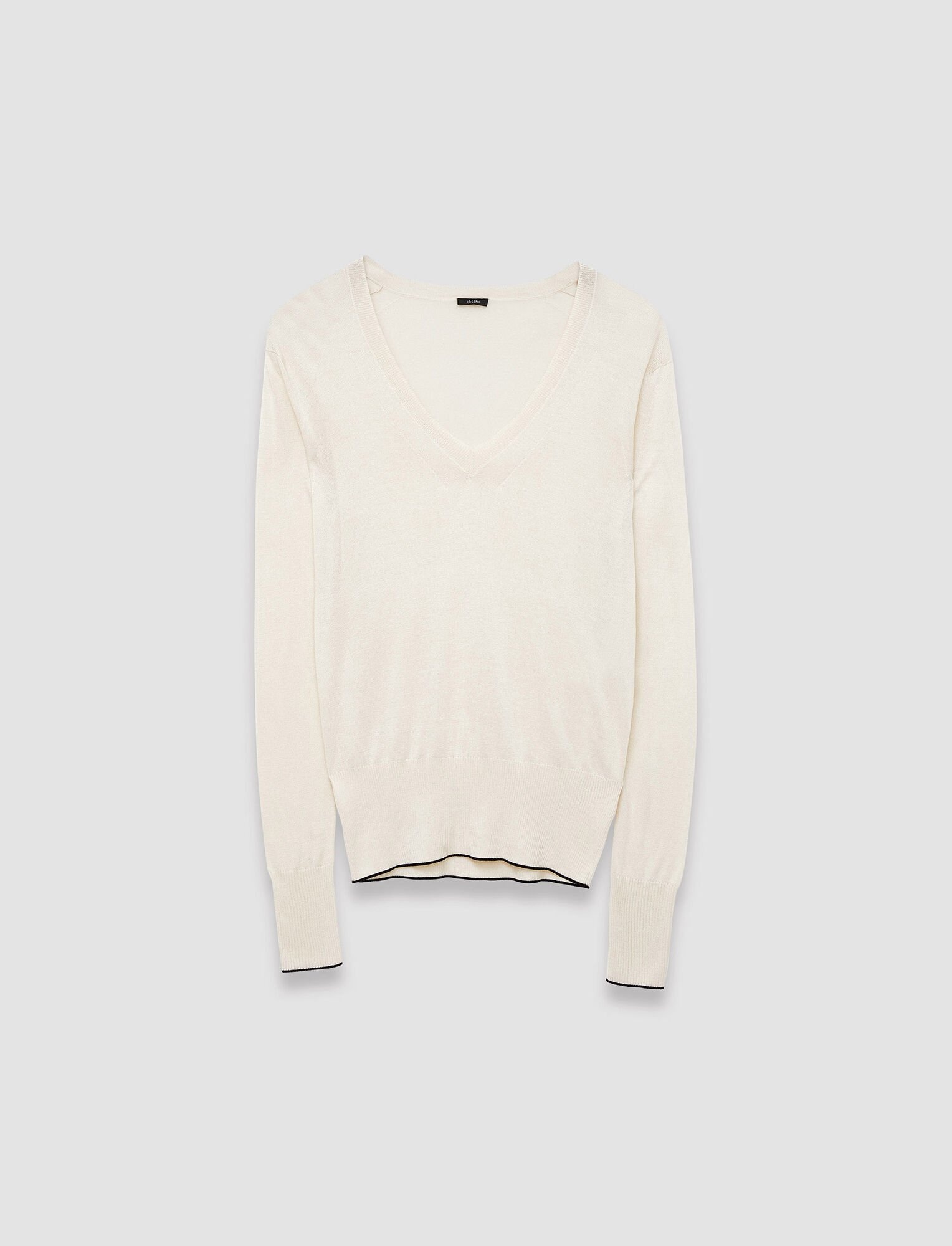 Refined Cotton Silk V Neck Jumper - 1