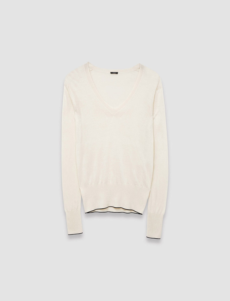 Refined Cotton Silk V Neck Jumper 1