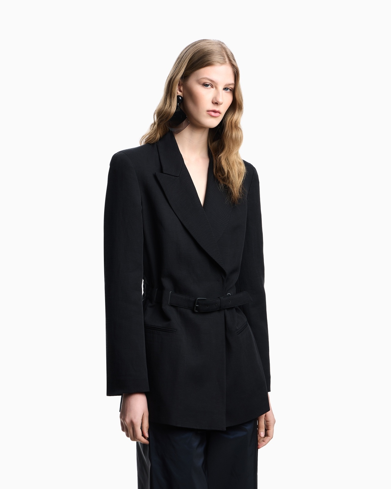 LINEN-BLEND BLAZER WITH BELT - 4