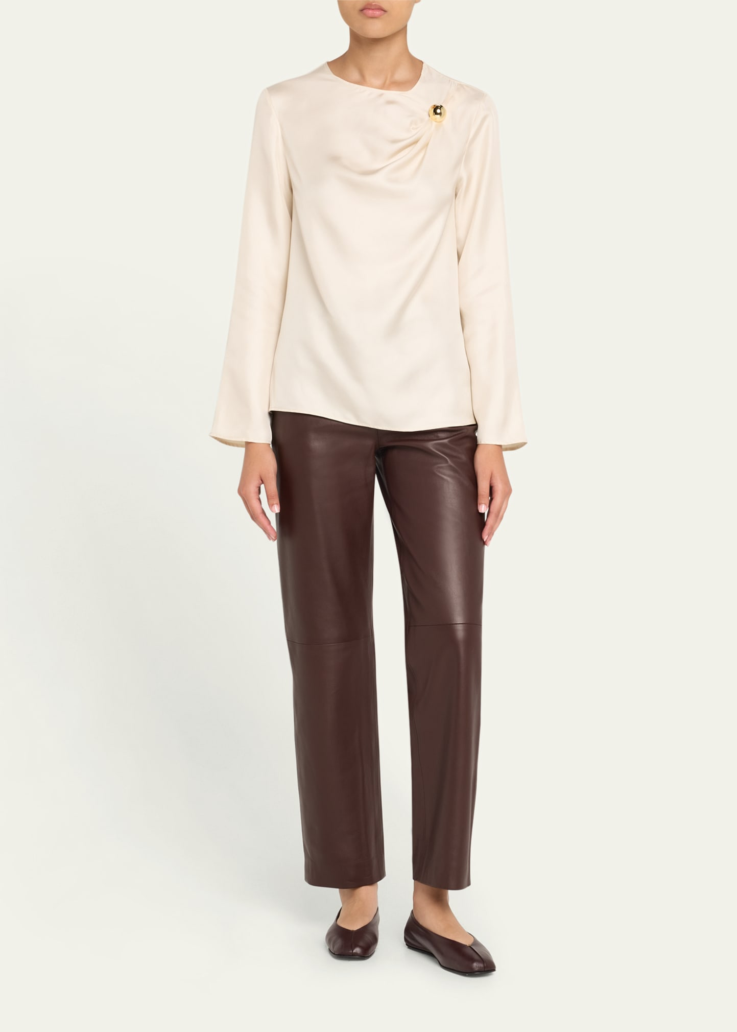 Azae Draped Silk Long-Sleeve Blouse - 2