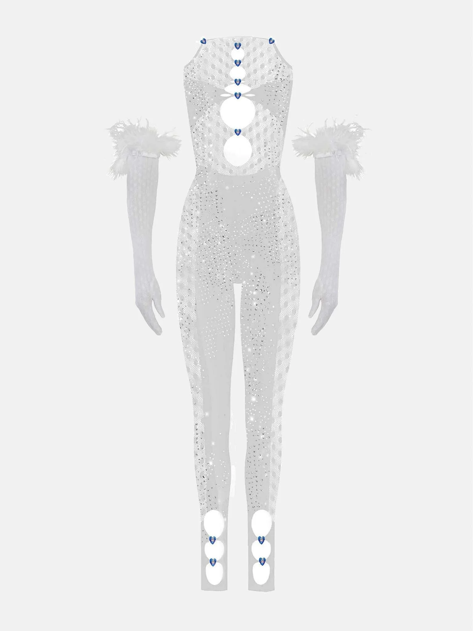 RHINESTONED JANICE JUMPSUIT X GLOVES SET OPTIC WHITE - 1