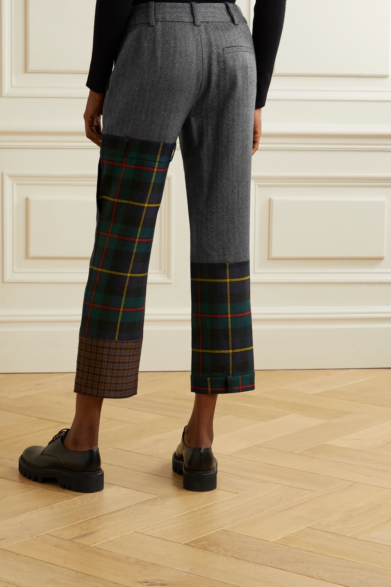 Patchwork wool-blend straight-leg pants - 4