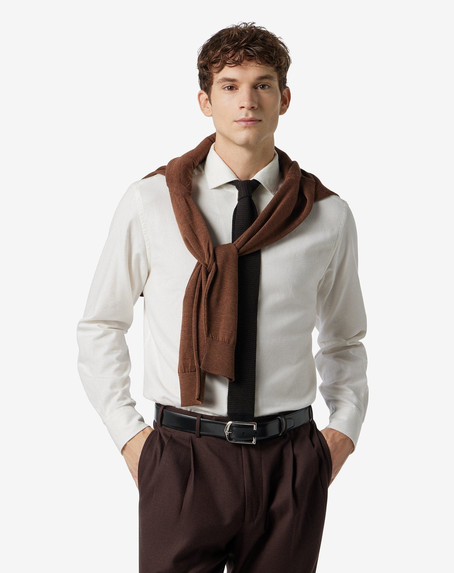 White cotton flannel and cashmere shirt - 2