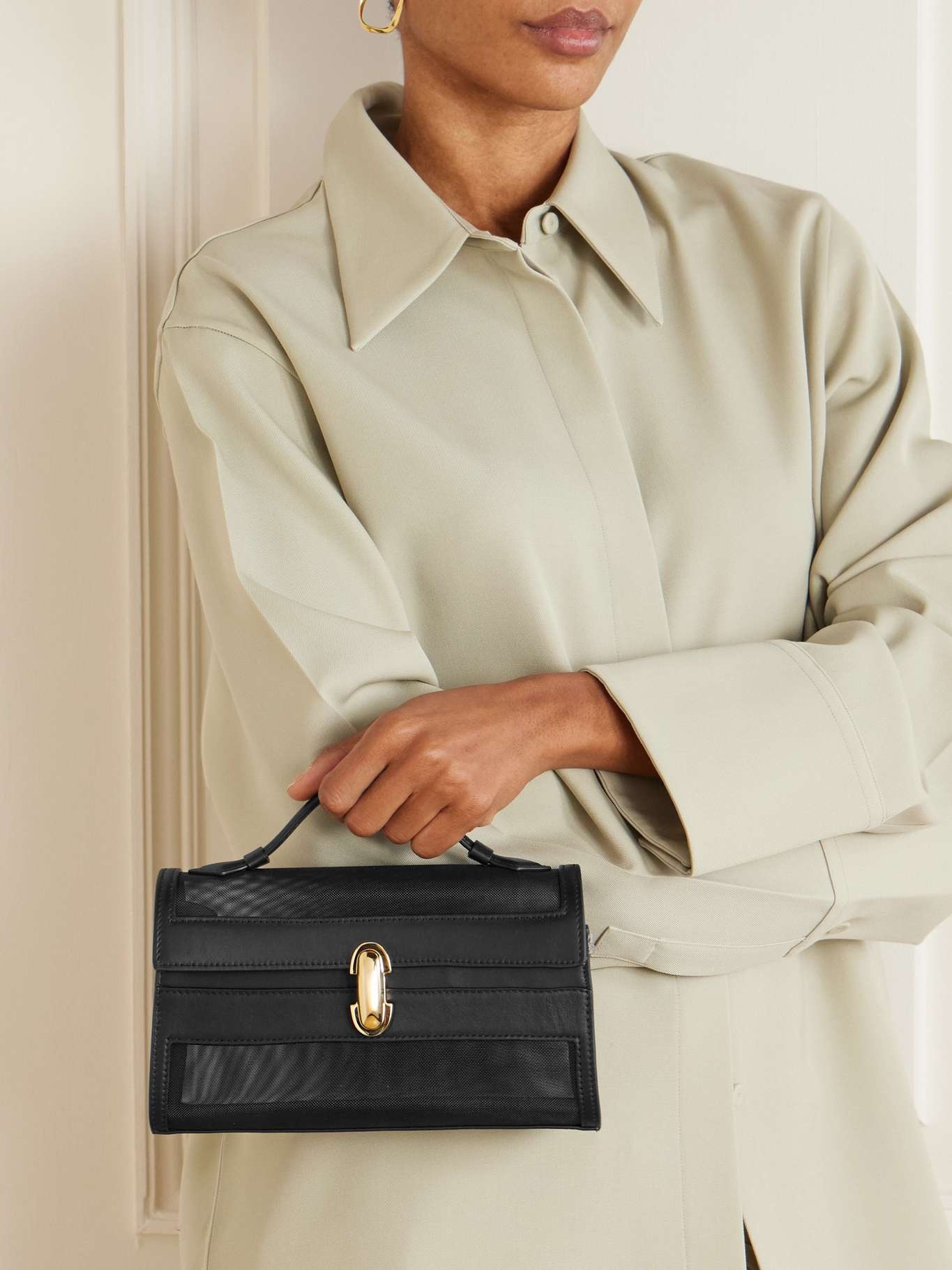 Symmetry Pochette leather and mesh tote Black - 2