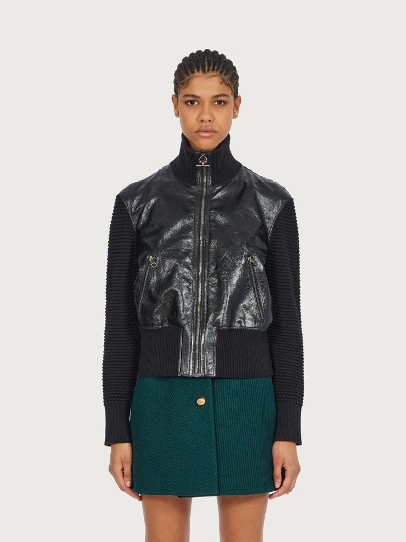 FERRAGAMO KNIT AND LEATHER BLOUSON outlook