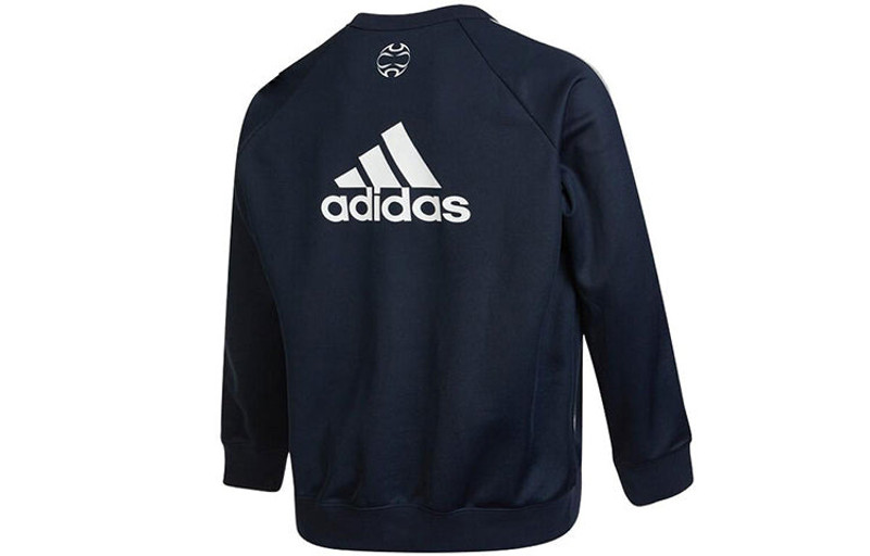 adidas Men's adidas Stripe Logo Pattern Embroidered Round Neck Pullover Autumn Blue HA2531 outlook