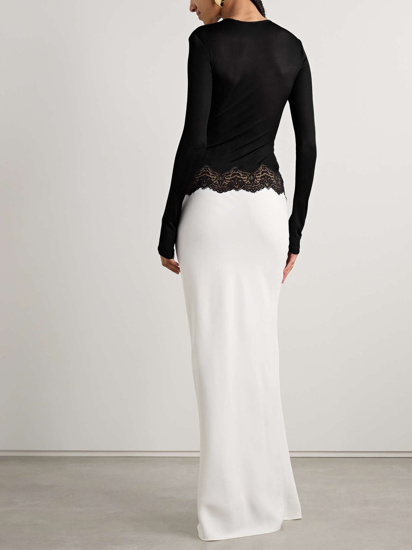 Cutout twist-front lace-trimmed ribbed-knit and crepe gown White - 3