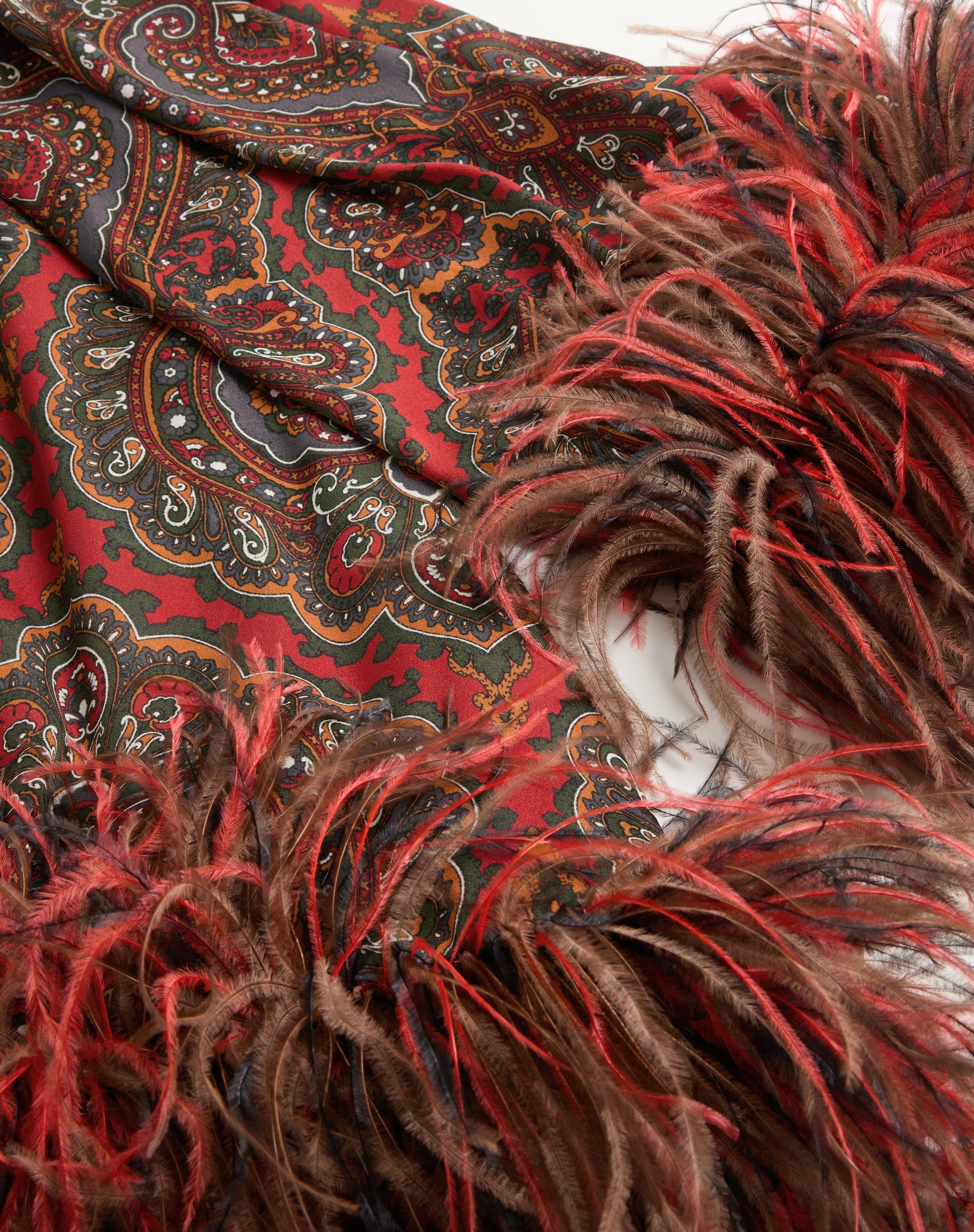 GEORGETTE MIDI DRESS WITH VOYAGE IMAGINAIRE CASHMERE PRINT WITH FEATHERS - 10
