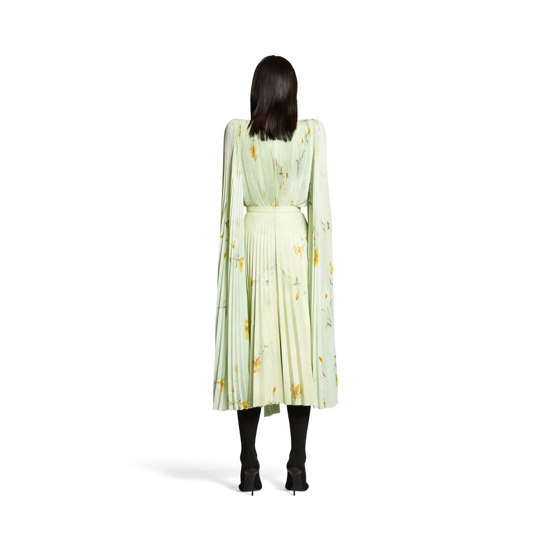 Women's Lilies Scarf Pleated Blouse in Green - 4