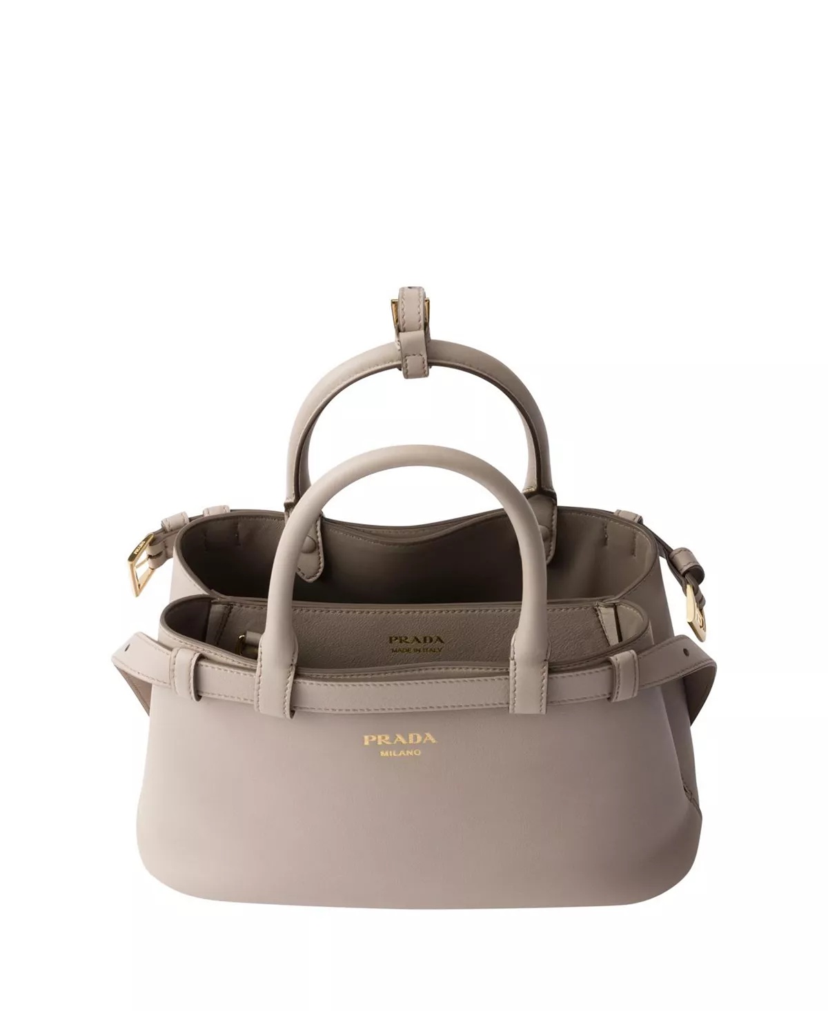 Buckle Small Leather Handbag with Double Belt - 2