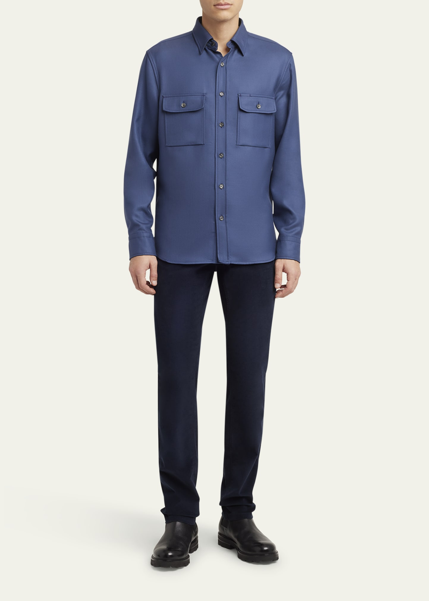 Men's Wool Twill Double-Pocket Military Shirt - 2