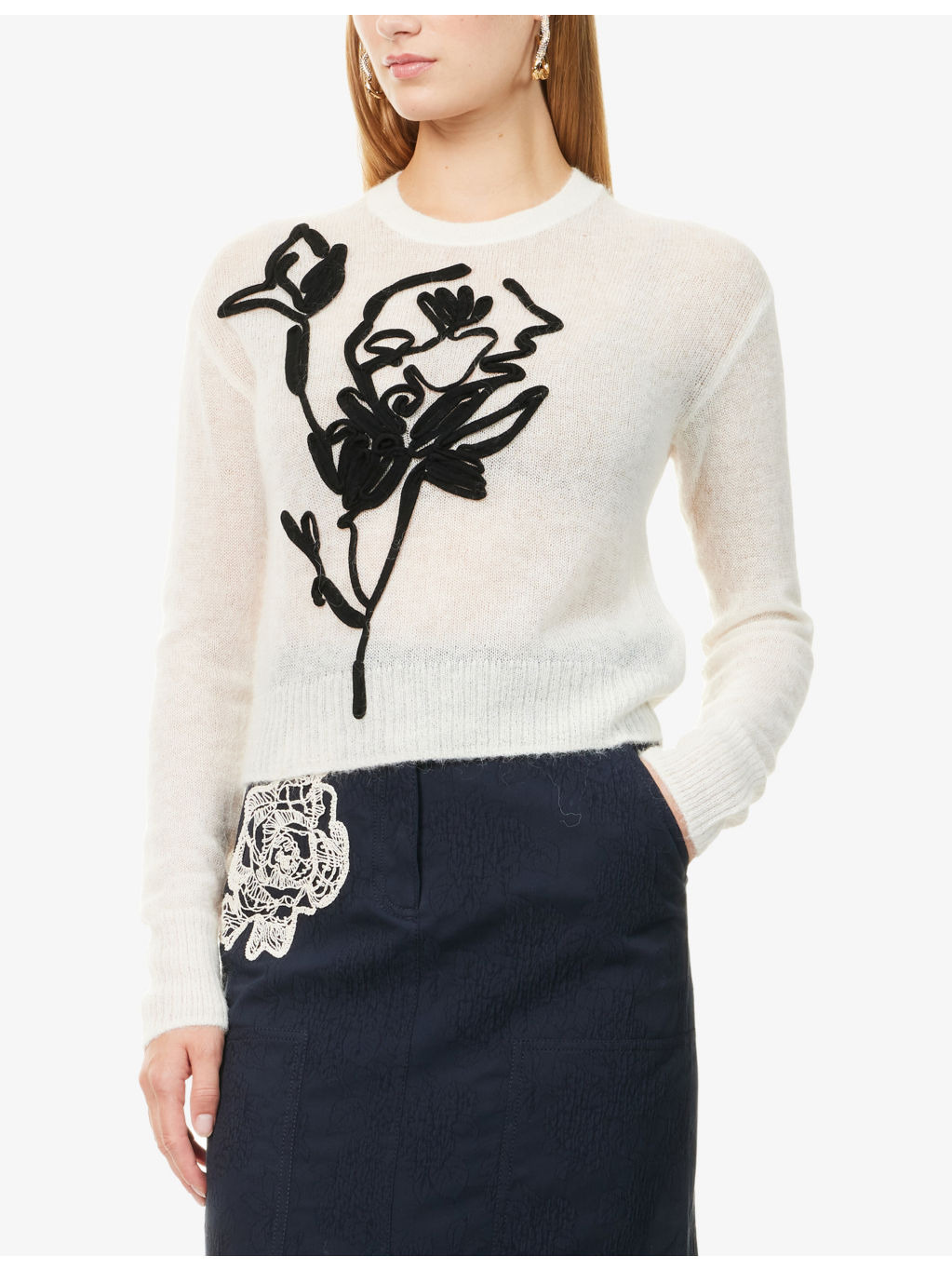 Flower-Embroidered Crewneck Wool-Blend Jumper - 3