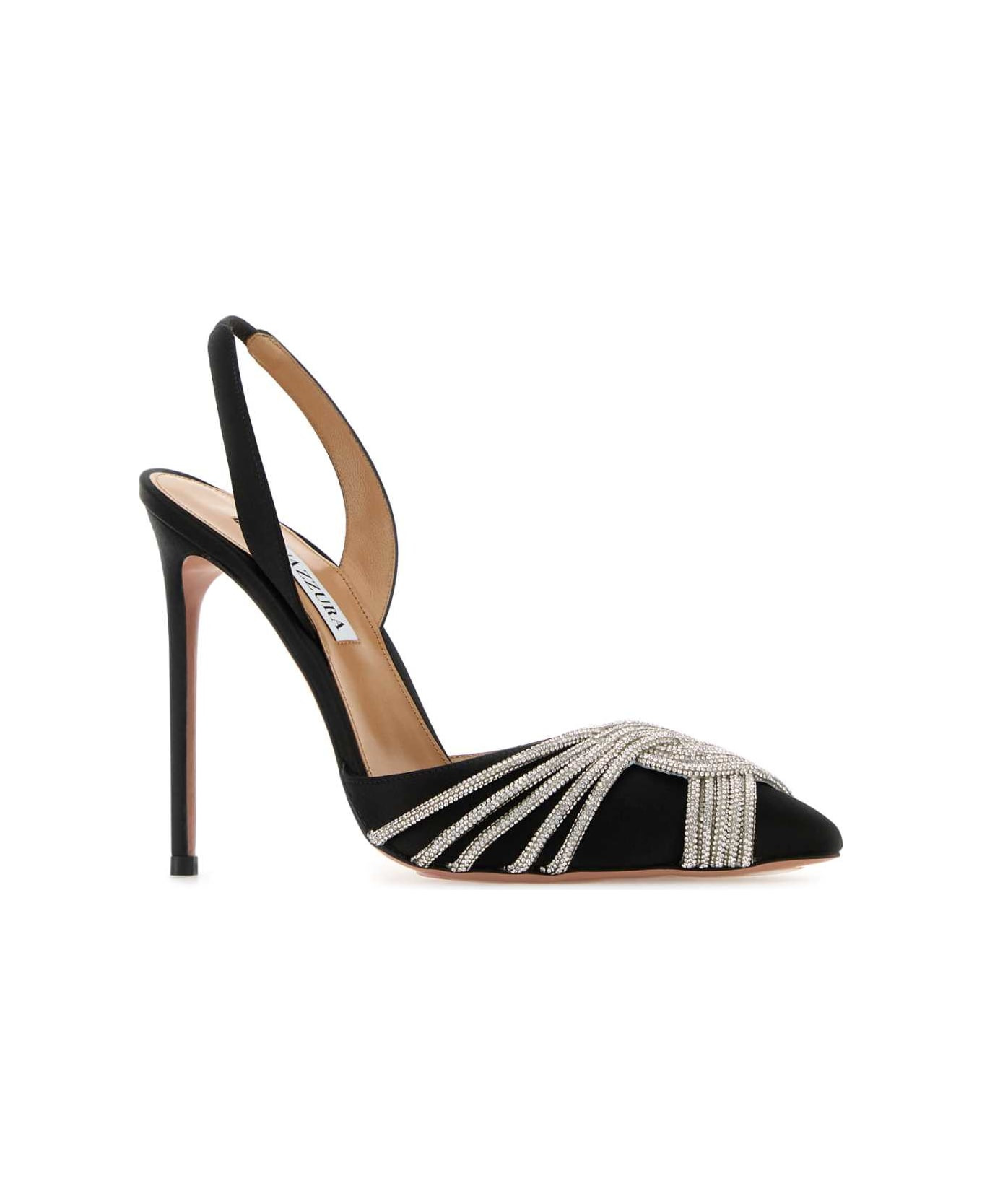 Black Satin Gatsby Sling 105 Pumps - 2