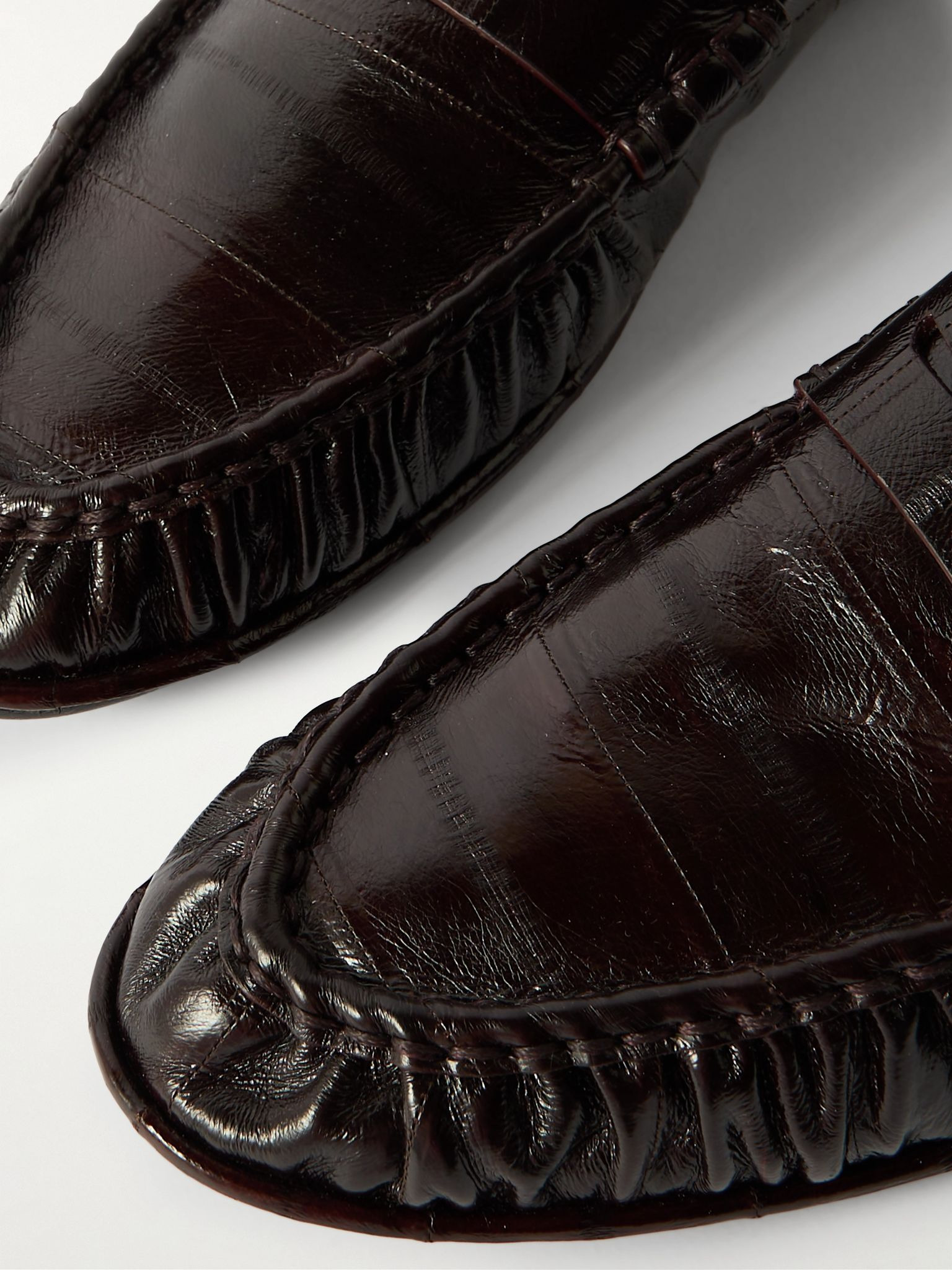 Le Loafer Logo-Embellished Collapsible-Heel Leather Penny Loafers Brown - 6