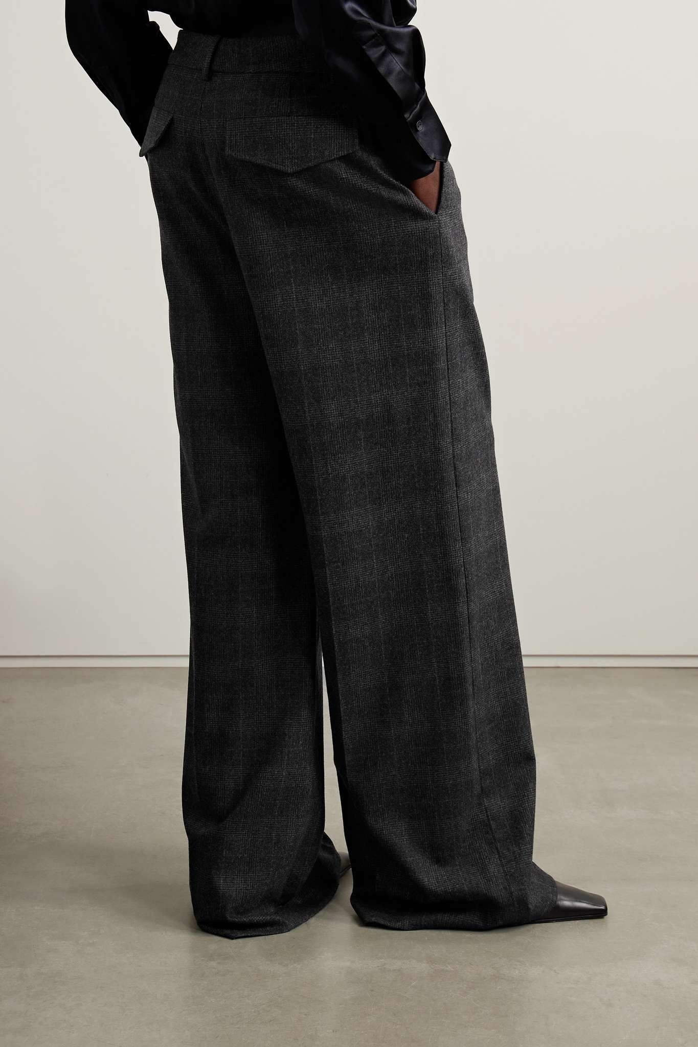 Johan Prince of Wales checked wool and cashmere-blend wide-leg pants - 4