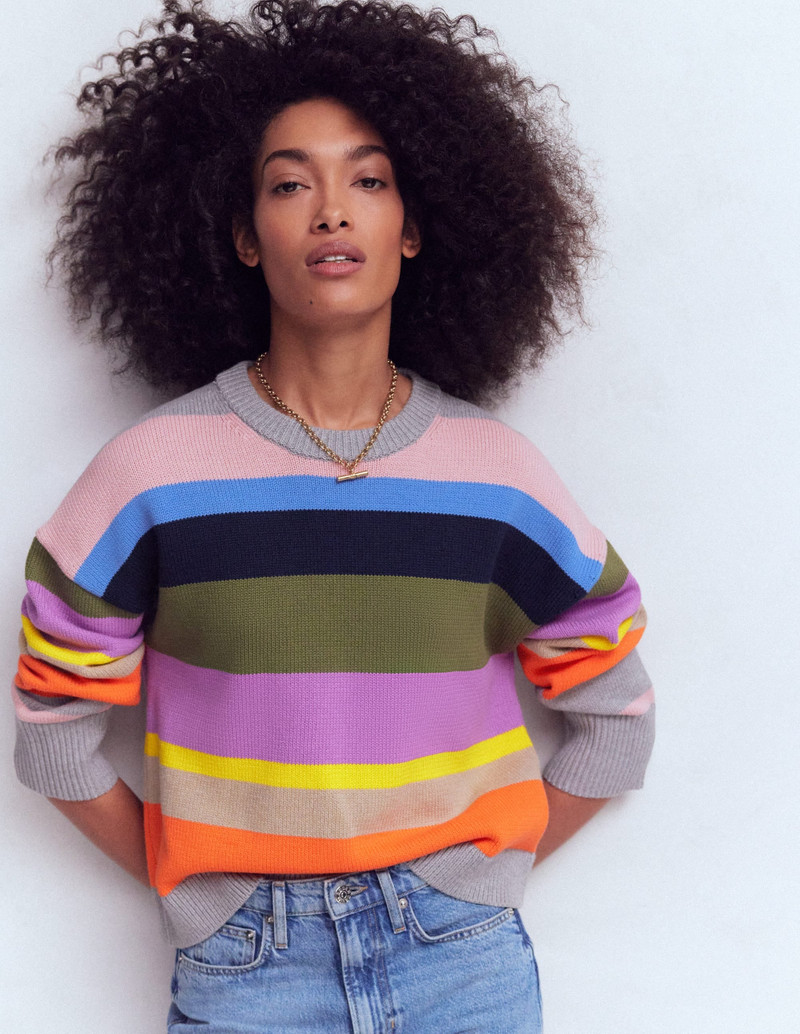 Lucy Relaxed Cotton Sweater-Mutli, Rainbow - 1
