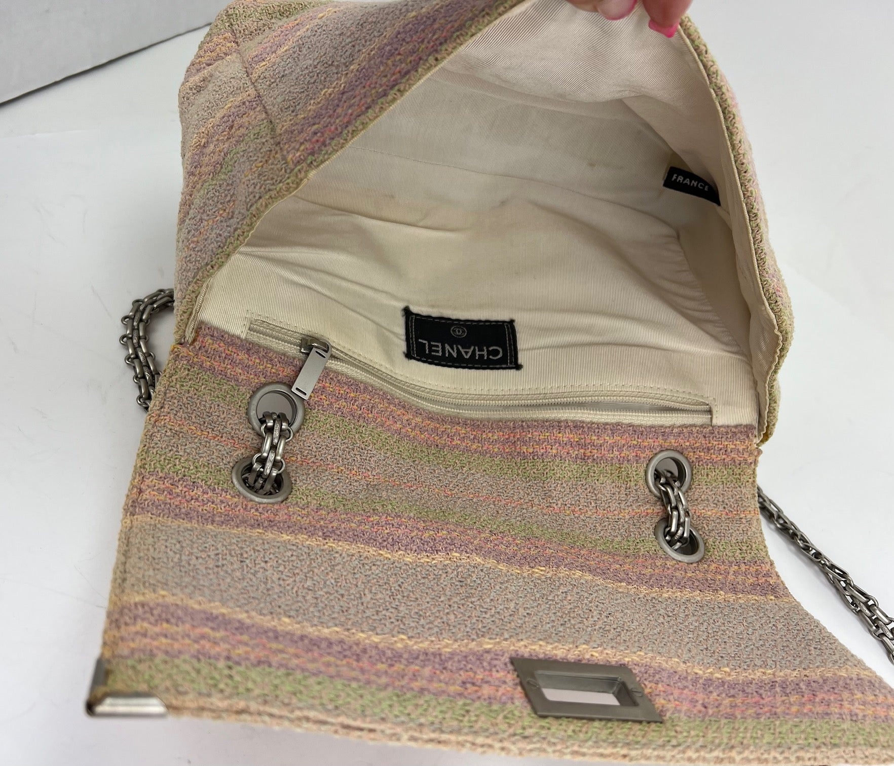 Chanel 2.55 Reissue 225 Single Flap Pink Multicolor Cotton Tweed Shoulder Bag - 14