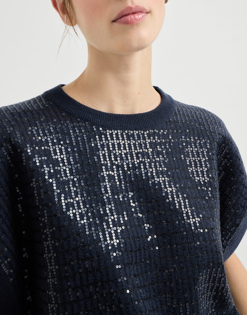 Virgin wool, cashmere and silk sweater with dazzling check embroidery 4
