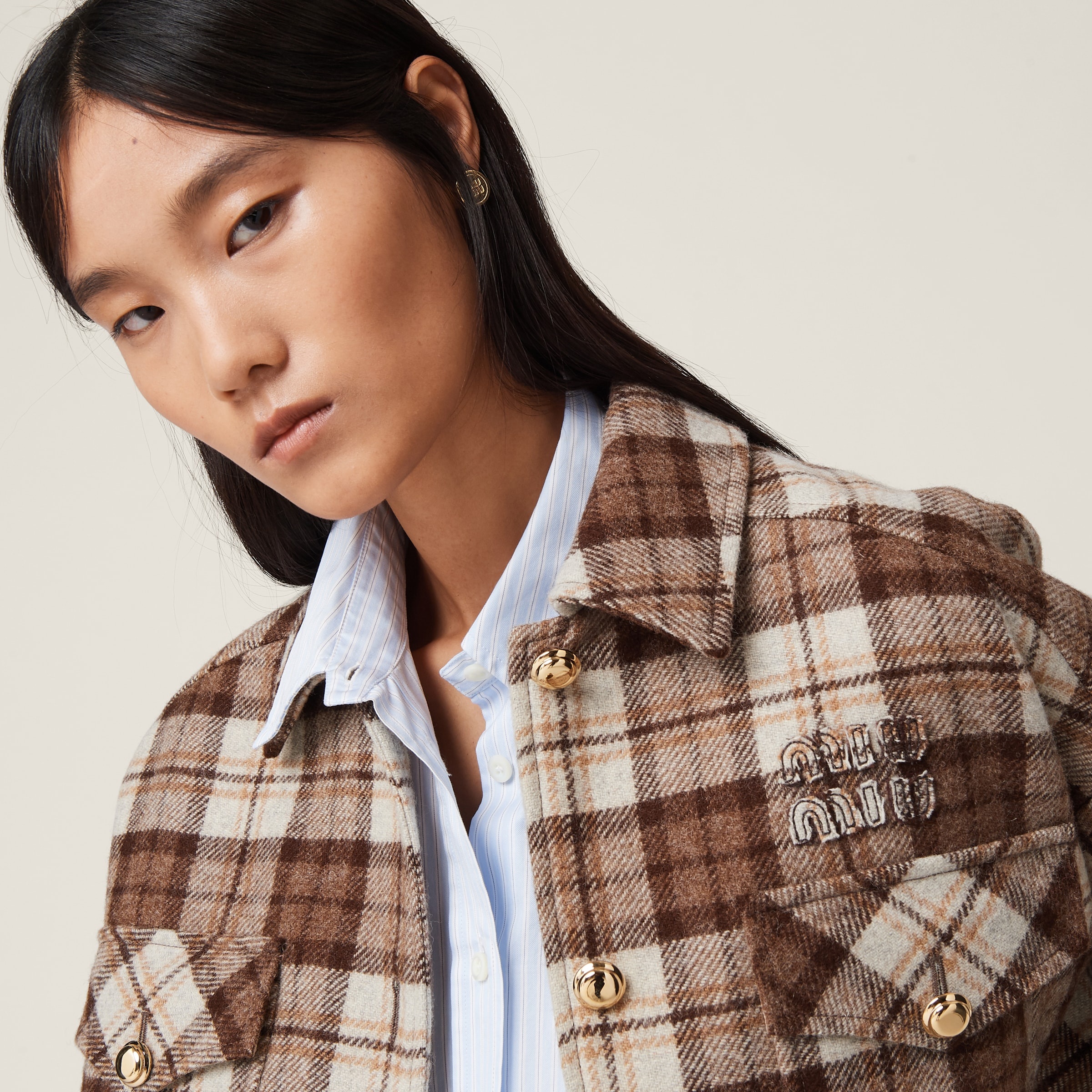 関税込 MiuMiu Vichy check technical fabric blouson jacket Miu Miu Vichy Check Technical Fabric Blouson Jacket in