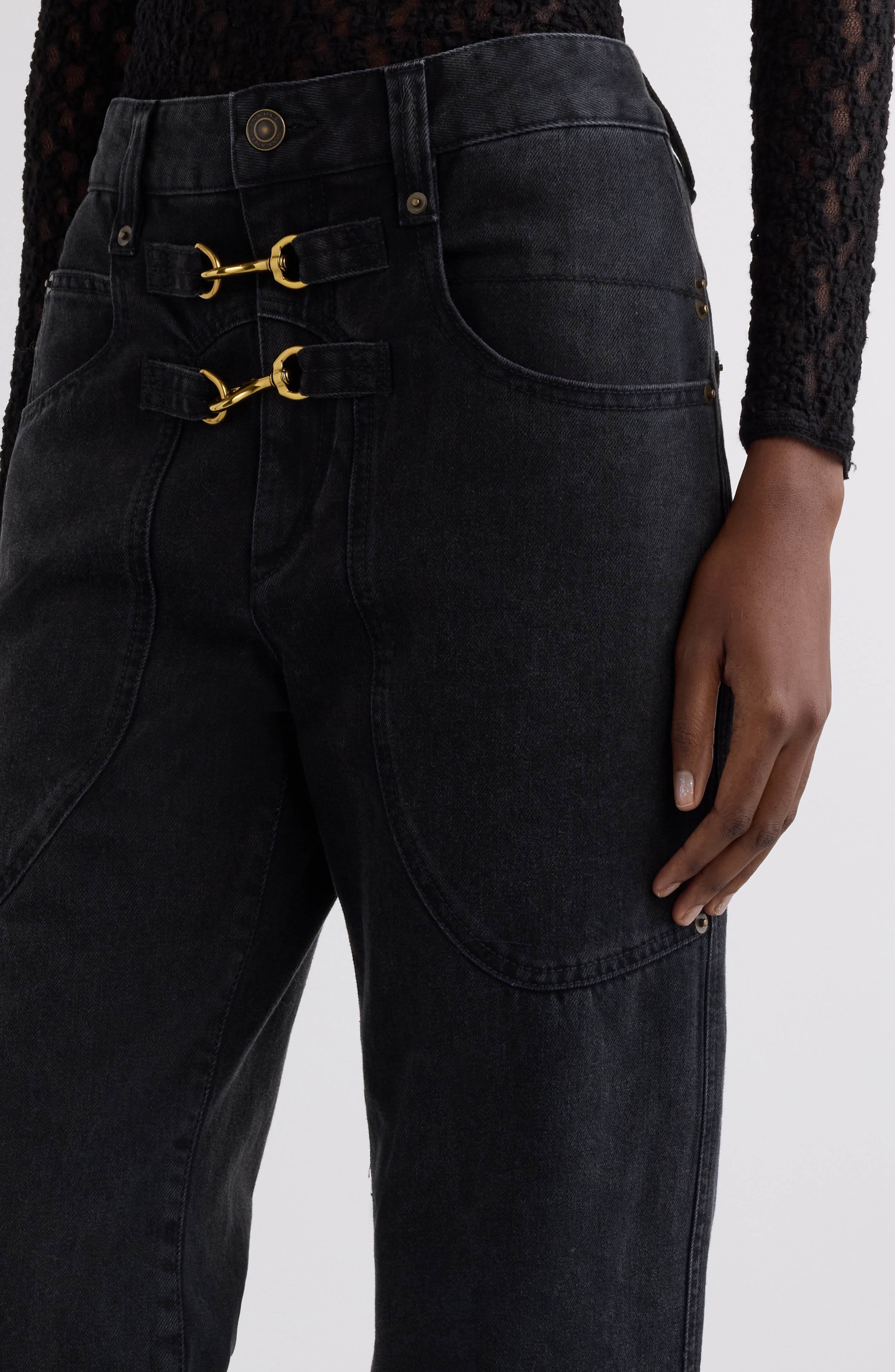 Isabel Marant Brinley Leash Clip Cotton & Hemp Straight Leg Jeans in Faded Black at Nordstrom - 5