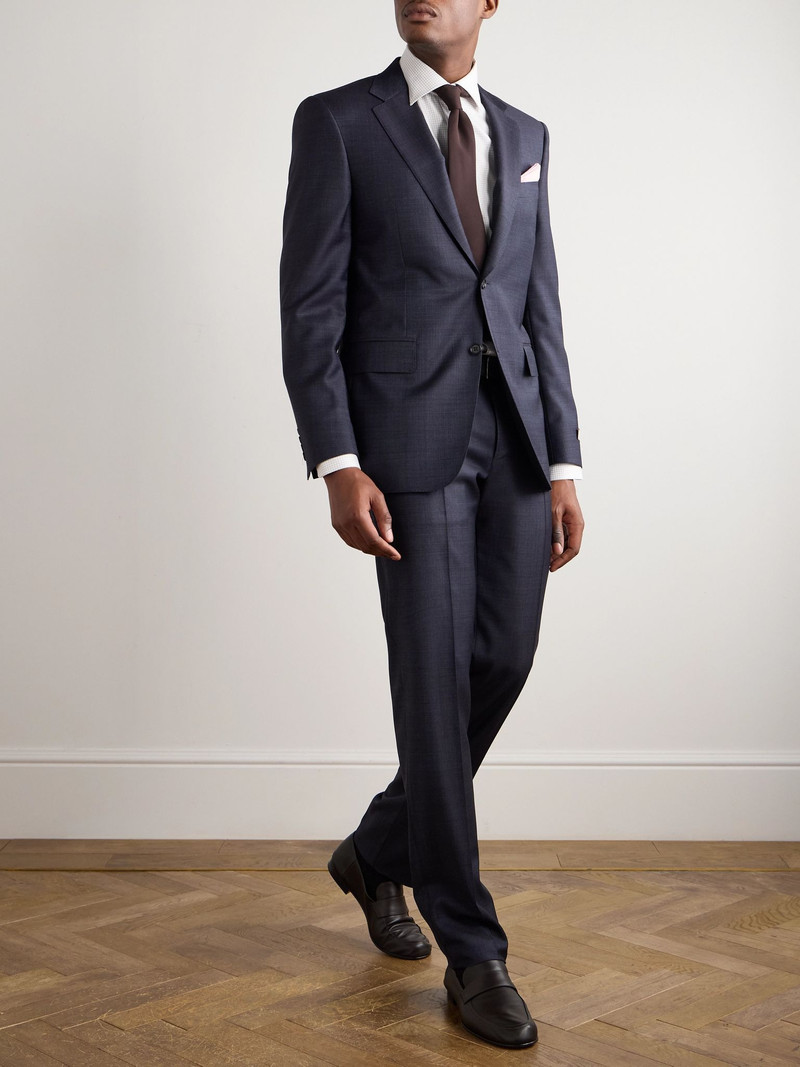 Canali Slim-Fit Straight-Leg Checked Super 130s Wool Suit Trousers Navy outlook