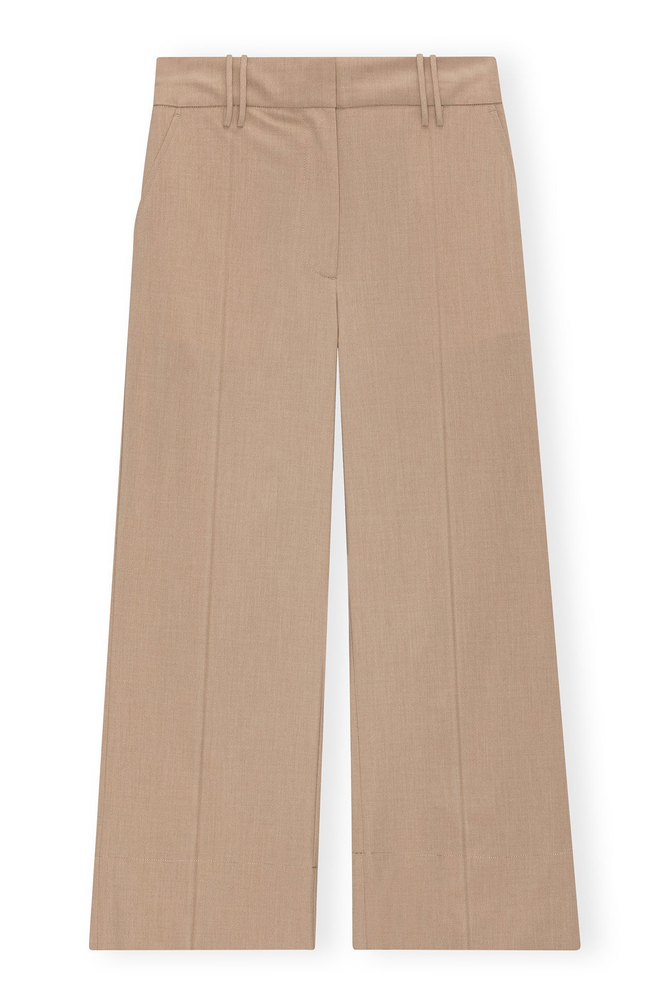 BEIGE DRAPEY MELANGE CROPPED PANTS - 5