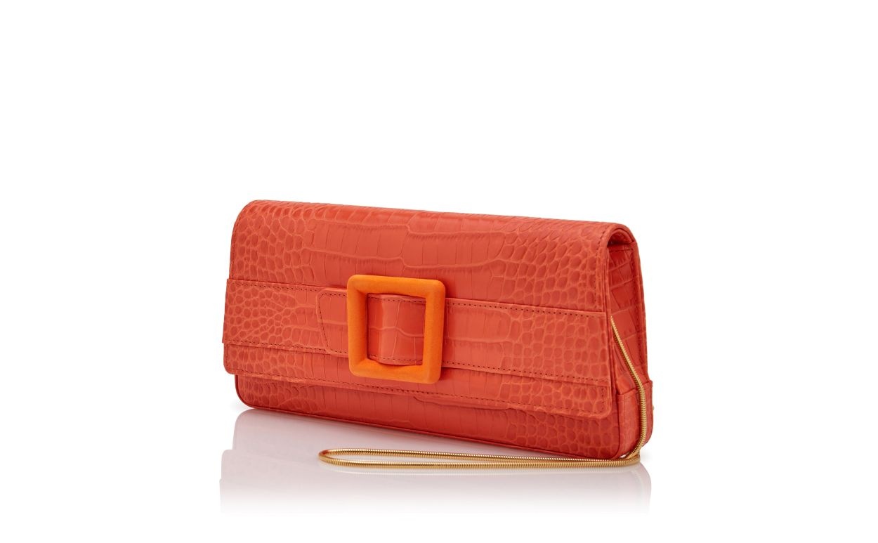 Orange Calf Leather Buckle Clutch - 3