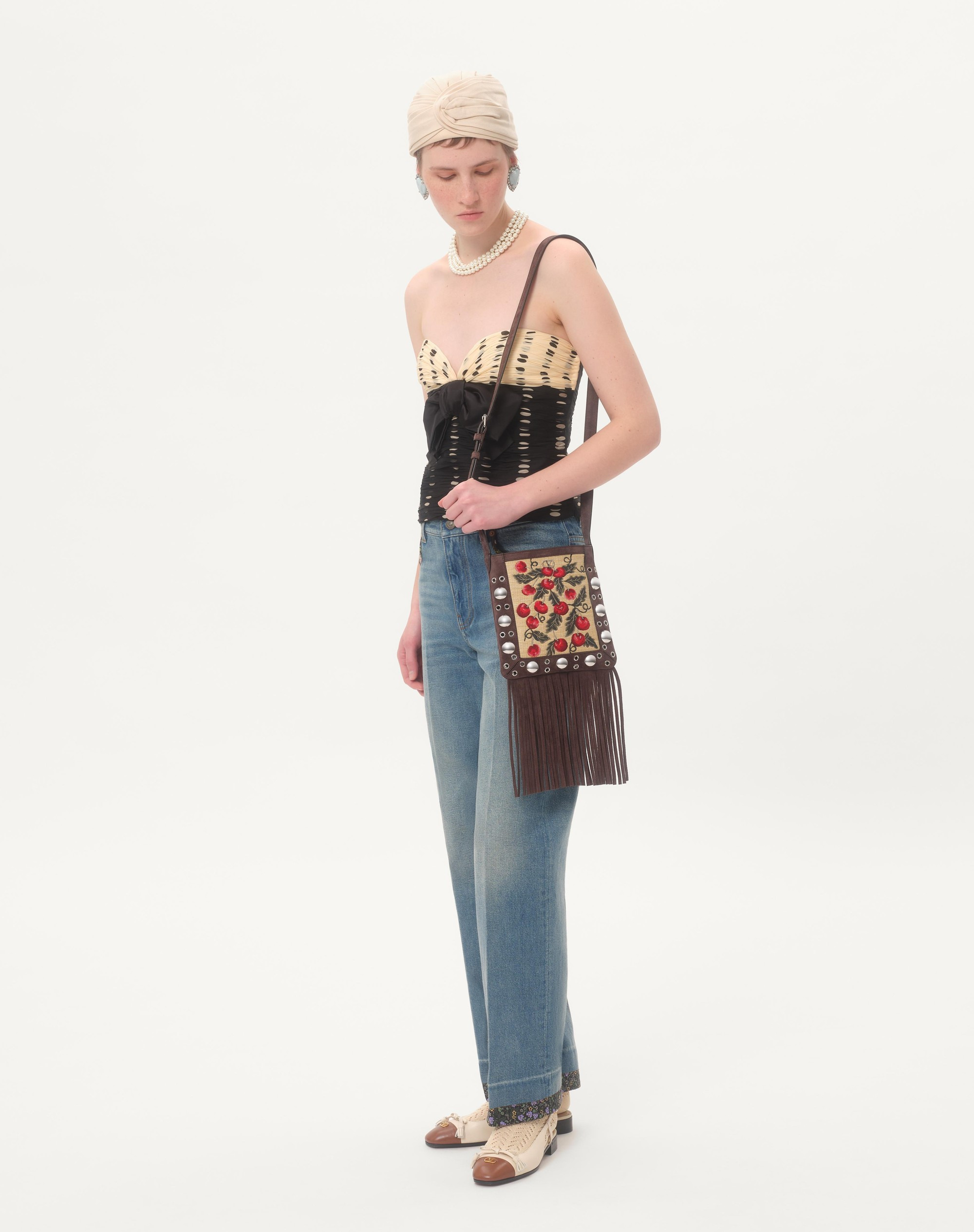 VALENTINO GARAVANI NELLCÔTE SMALL SHOULDER BAG IN JACQUARD RAFFIA WITH CHERRYFIC PATTERN - 2