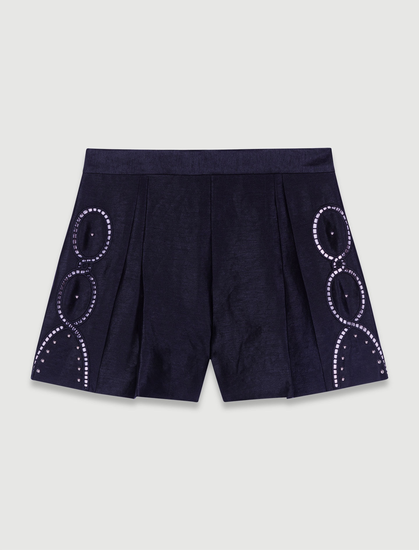 Openwork linen shorts with rivets - 1