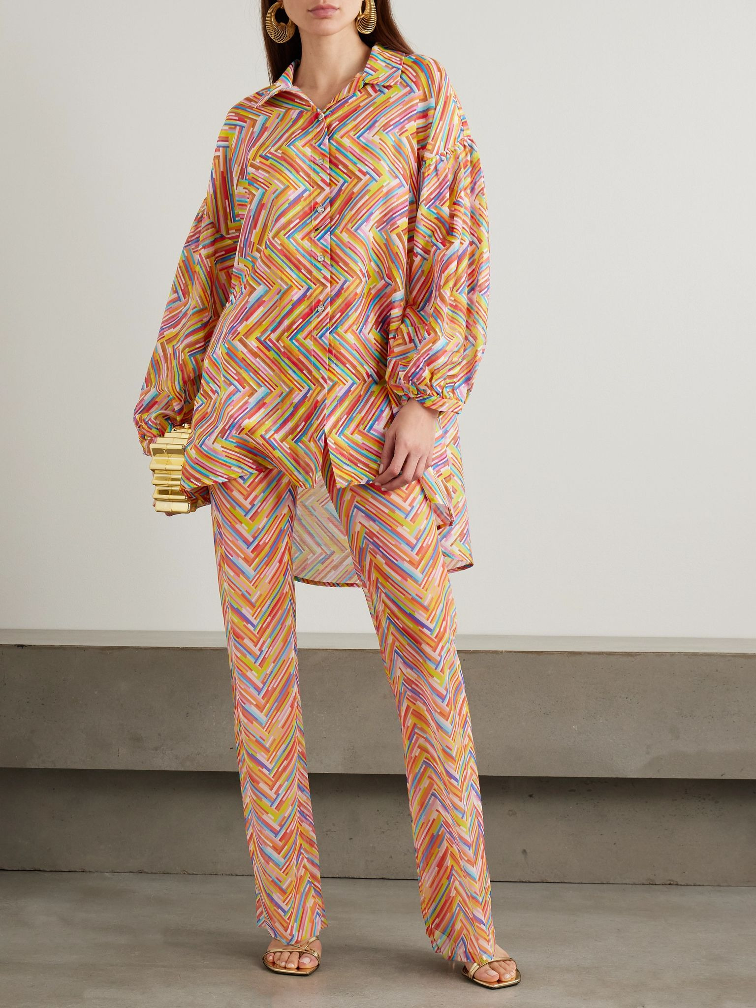 Mare printed cotton and silk-blend voile shirt Orange - 2