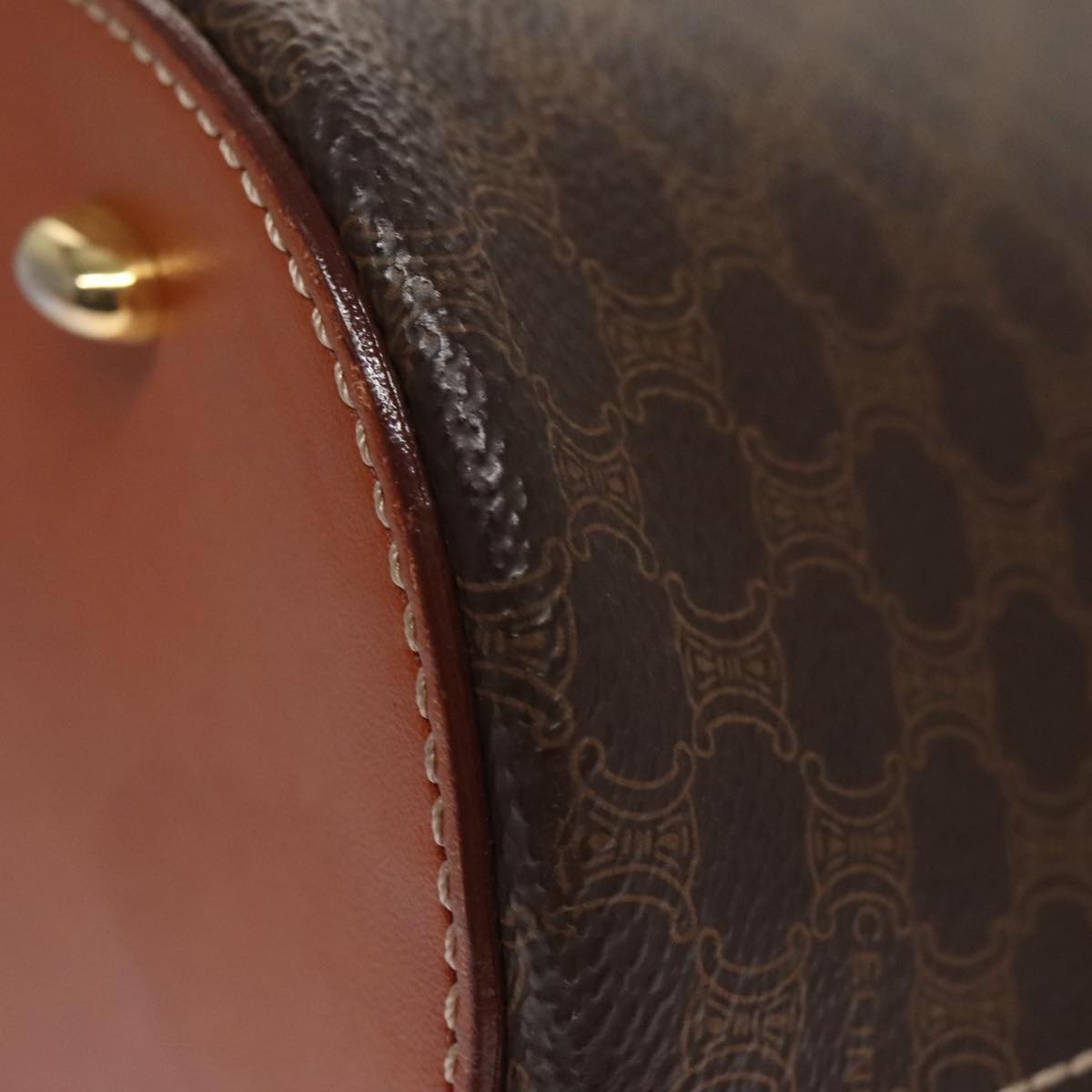 CELINE Macadam Canvas Hand Bag Pvc Leather Brown Gold - 15